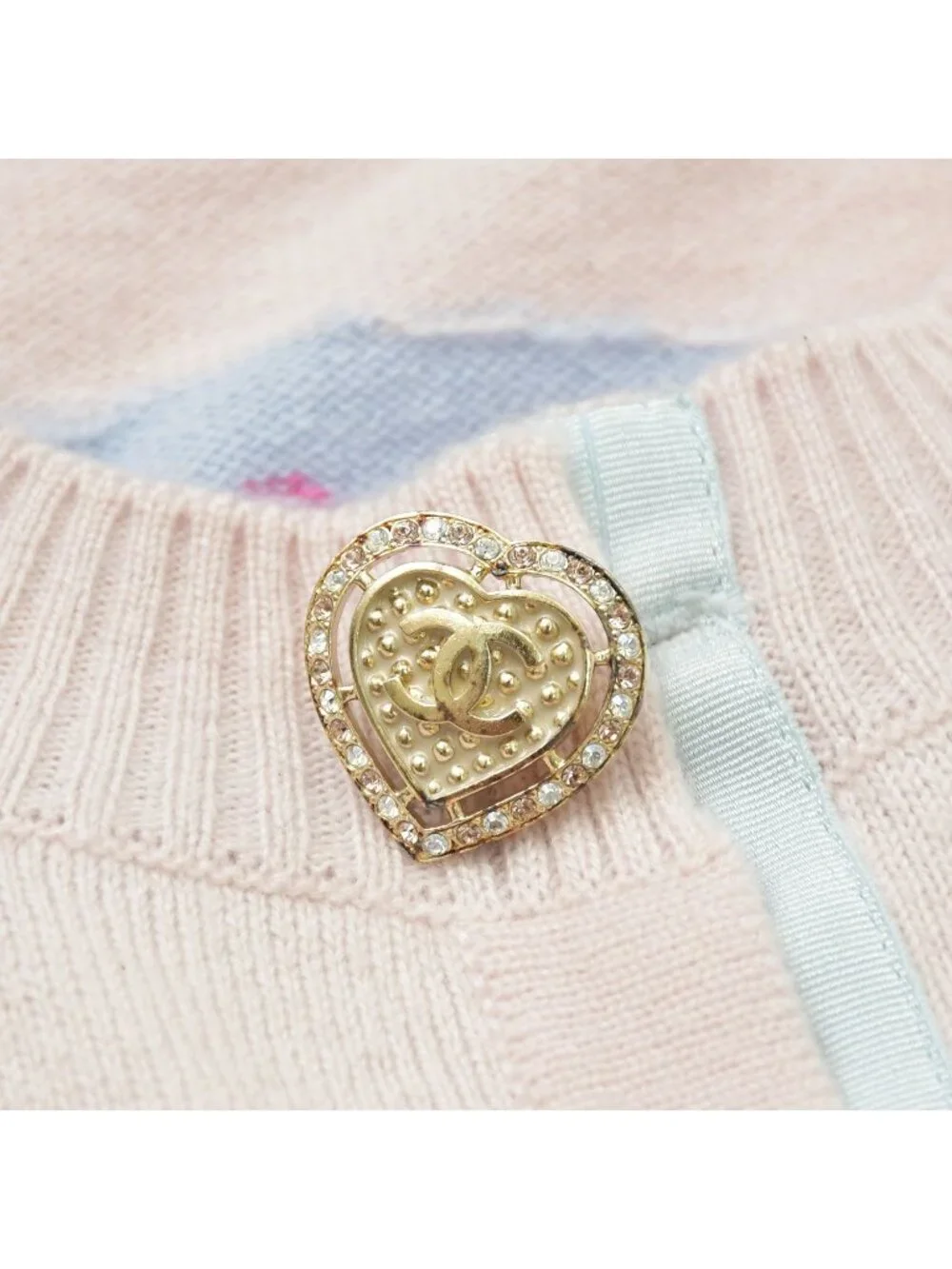 Chanel Cashmere Knit Cardigan Rhinestone Light Pink Light Blue Mint Green Pastel